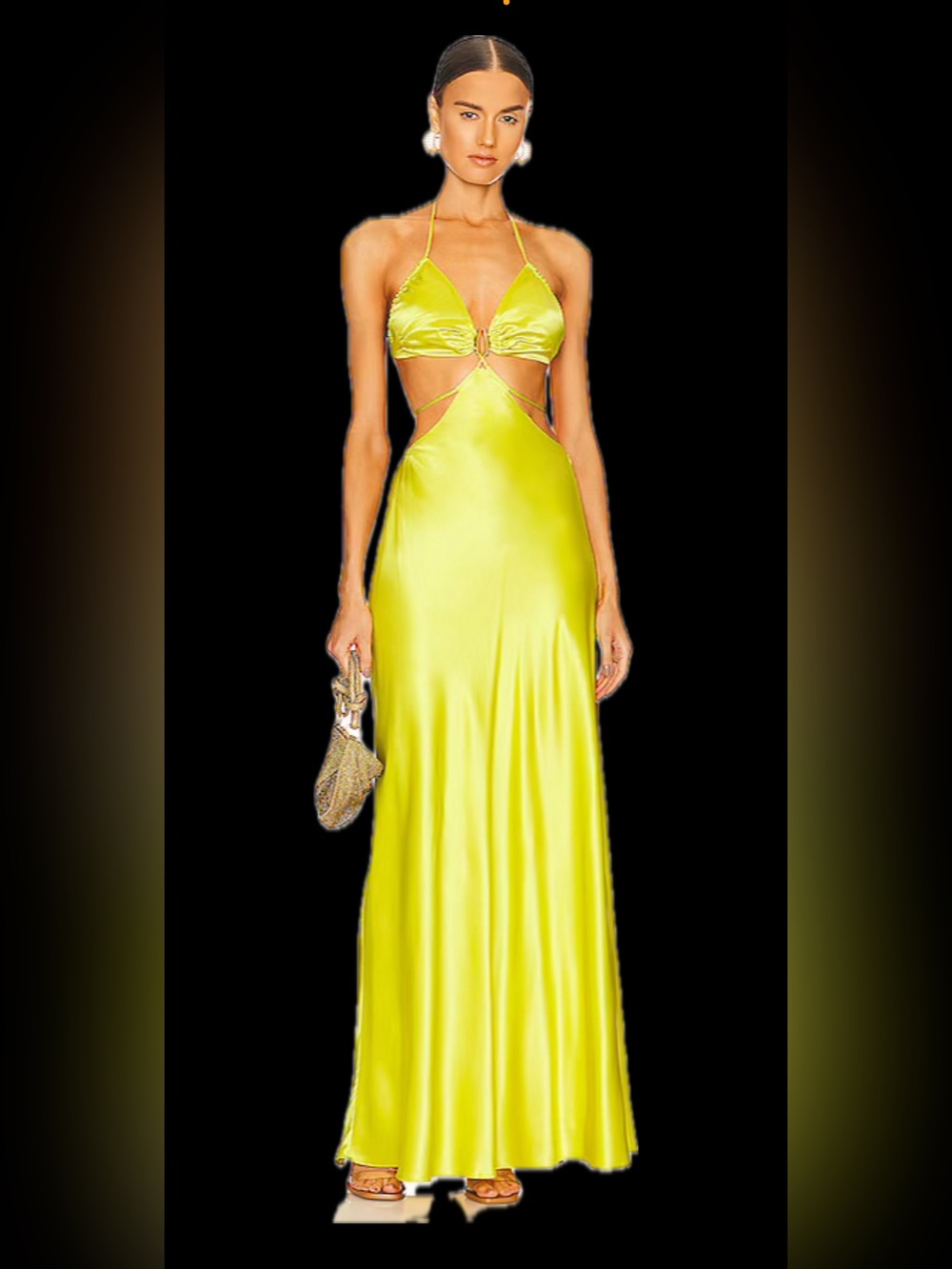 cult gaia Yellow Satin Cutout Halter Maxi